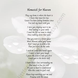 Homesick for Heaven -Sympathy or Remembrance Poem, Funeral or Bereavement Poem, Memorial Poem, Funeral Program Poem,INSTANT DIGITAL DOWNLOAD