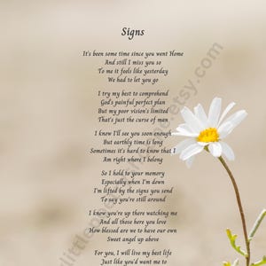 Signs - Sympathy Poem, Bereavement Poem, Memory Poem, Funeral Program Poem, INSTANT DIGITAL DOWNLOAD