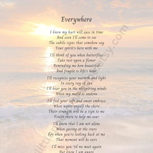 INSTANT DOWNLOAD Sympathy: &quot;Everywhere,&quot; Remembrance, Funeral, Bereavement, Memorial, Funeral Program, 8x10 & 5x7