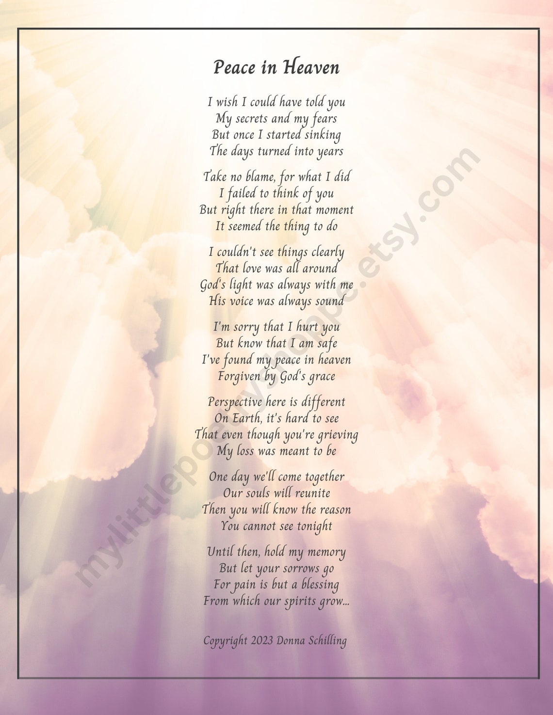 Peace in Heaven Sympathy Poem Bereavement Poem Memory Etsy