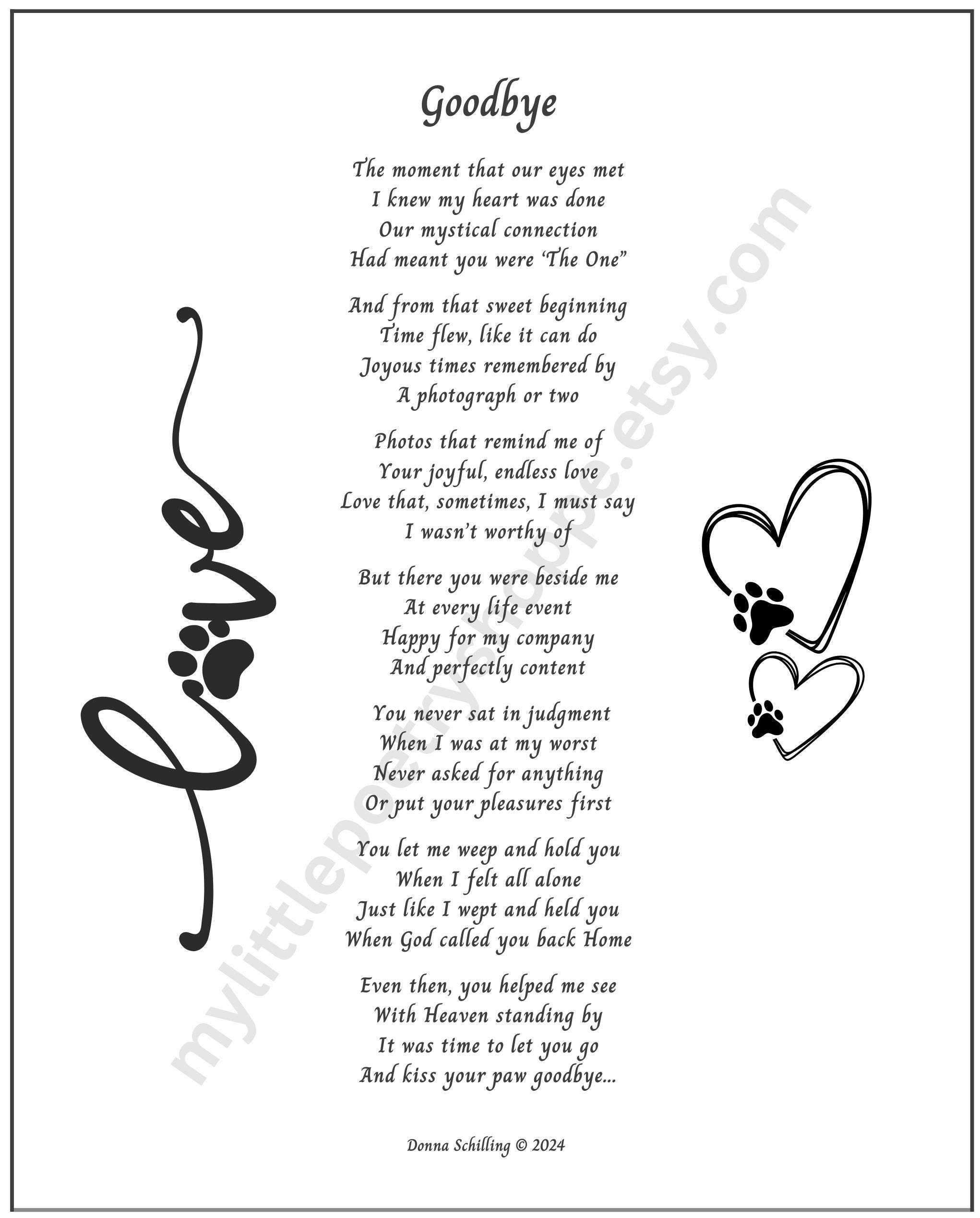Goodbye love Background Loss of Pet, Pet Sympathy Poem, INSTANT DIGITAL ...