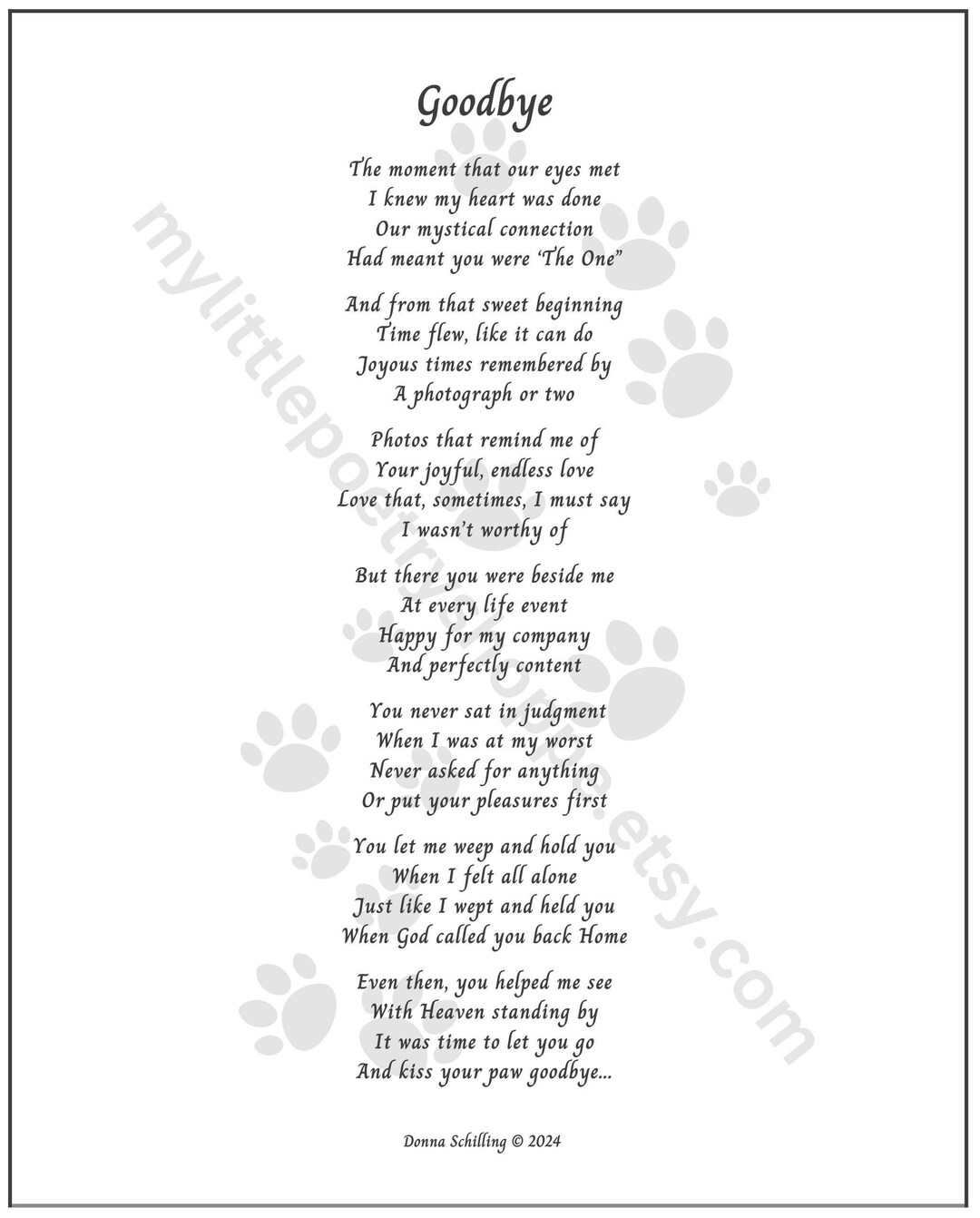 Goodbye paw Background Loss of Pet, Pet Sympathy Poem, INSTANT DIGITAL ...