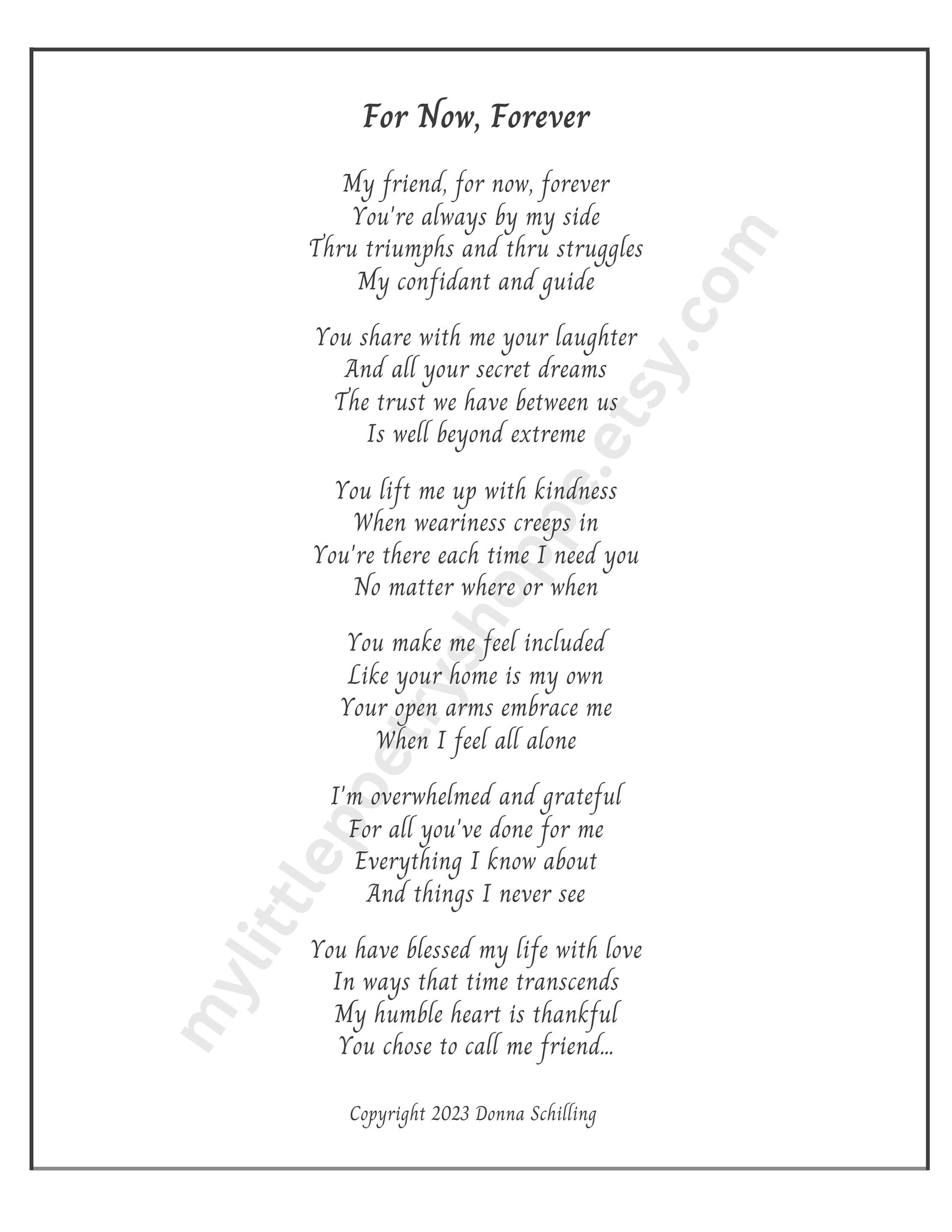 For Now, Forever Friend Poem, Best Friend Poem, Friendship Poem