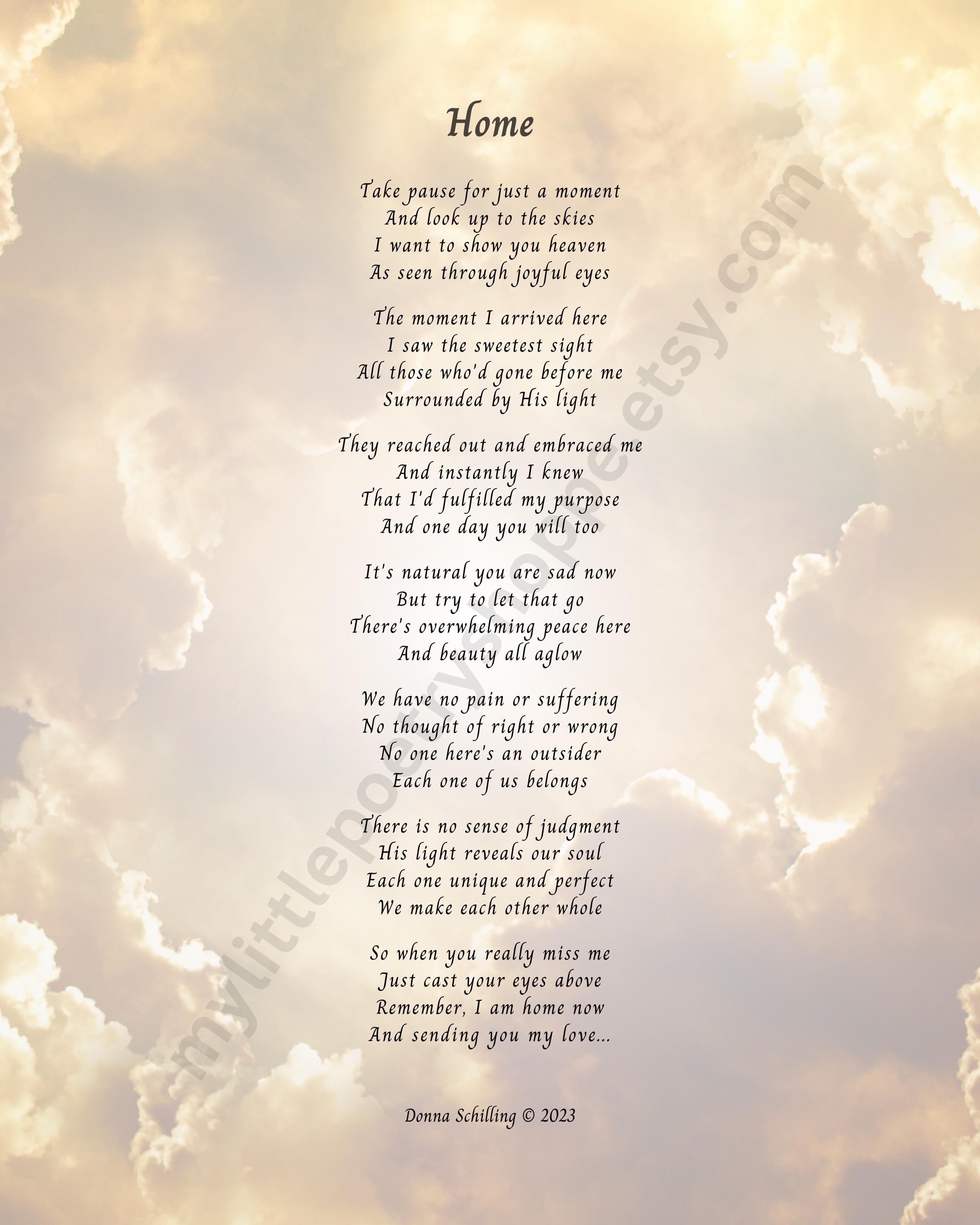 Home -Sympathy Poem, Remembrance or Funeral Poem, Bereavement or Memorial Poem, Funeral Program Poem, INSTANT DIGITAL DOWNLOAD 8x10 and 5x7