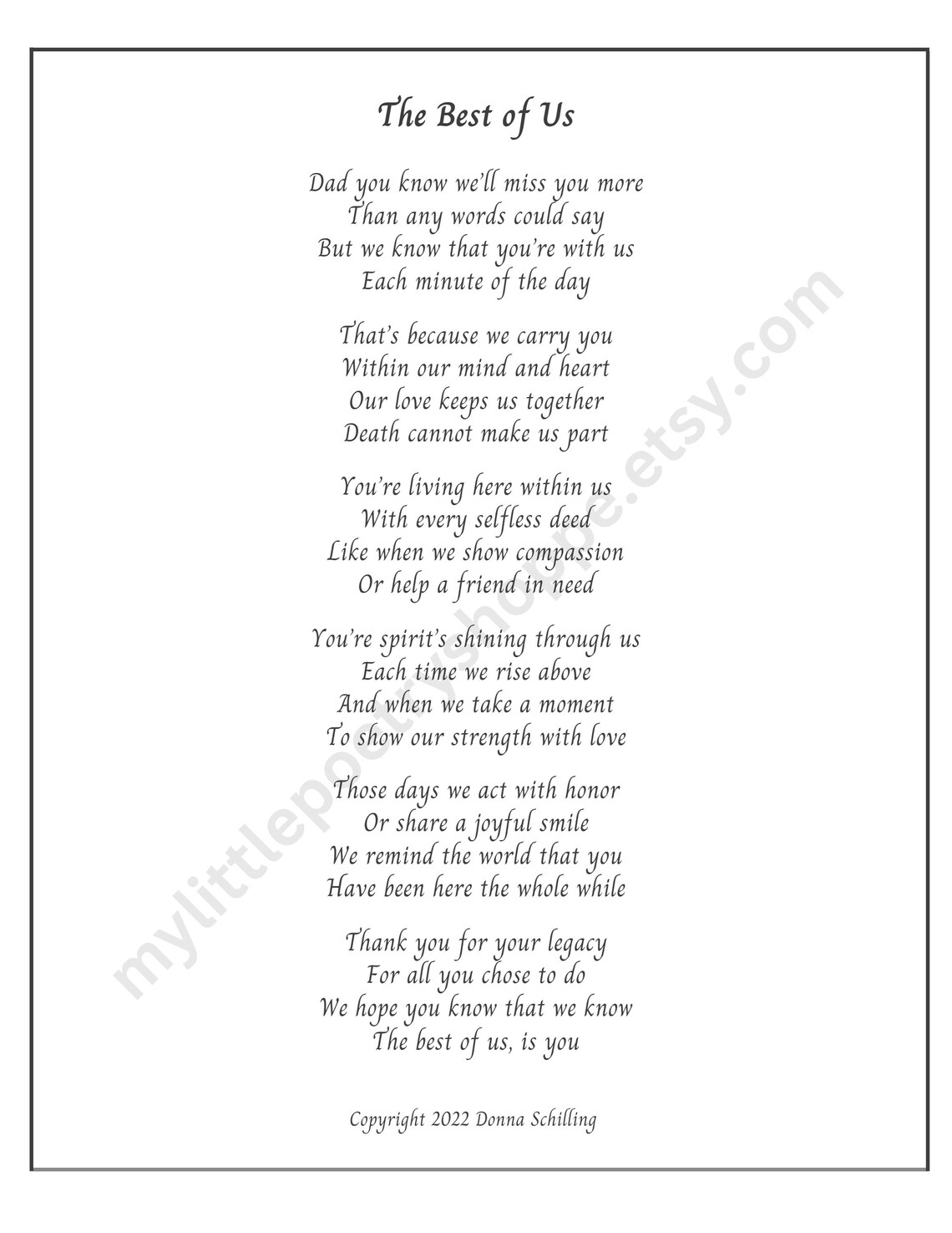 The Best of Us Sympathy or Remembrance Poem Funeral Poem Etsy