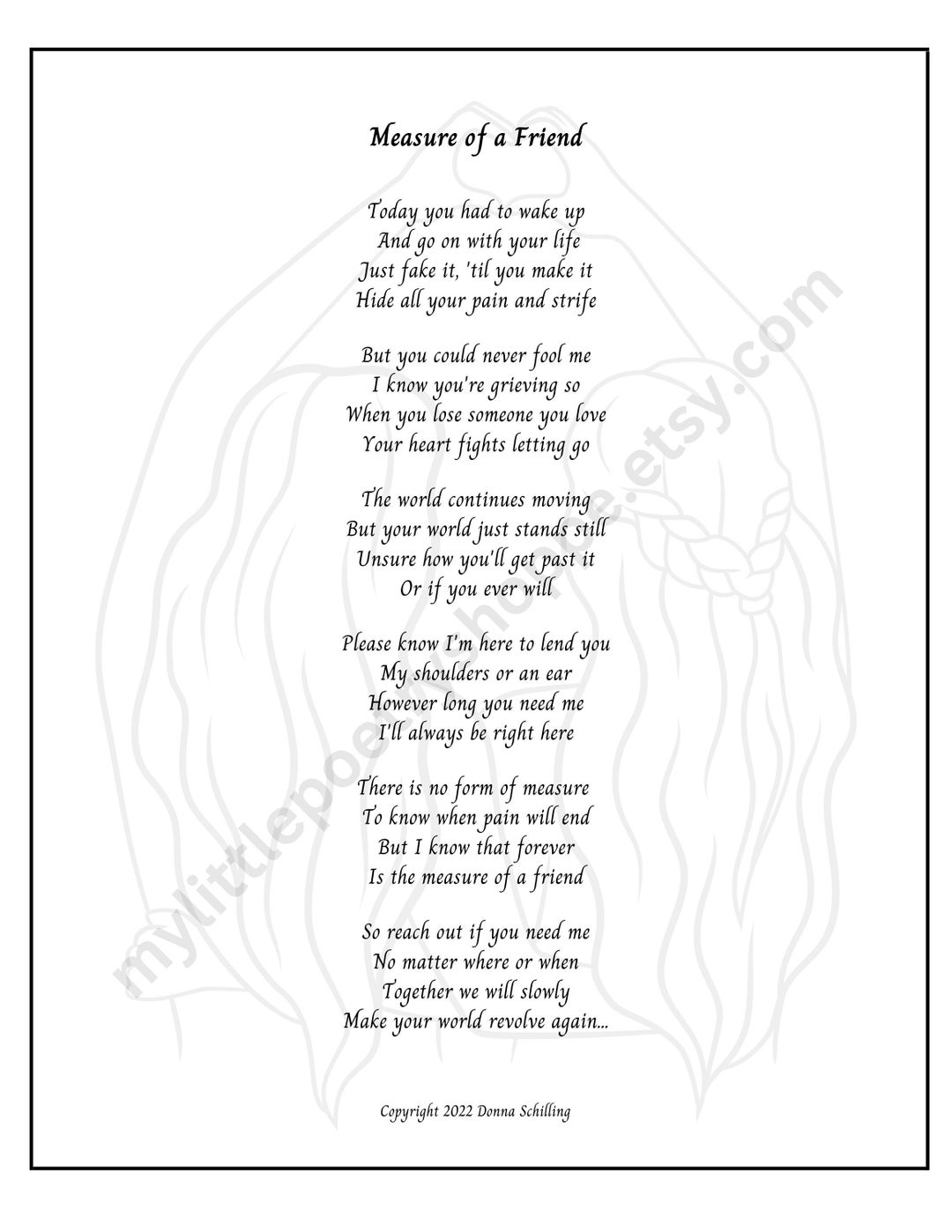 Measure of a Friend Sympathy Poem, Friend Support After Loss, INSTANT