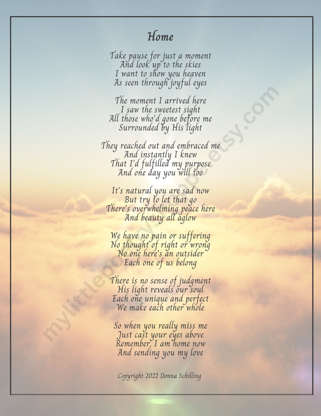 Home sympathy Poem, Remembrance or Funeral Poem, Bereavement or