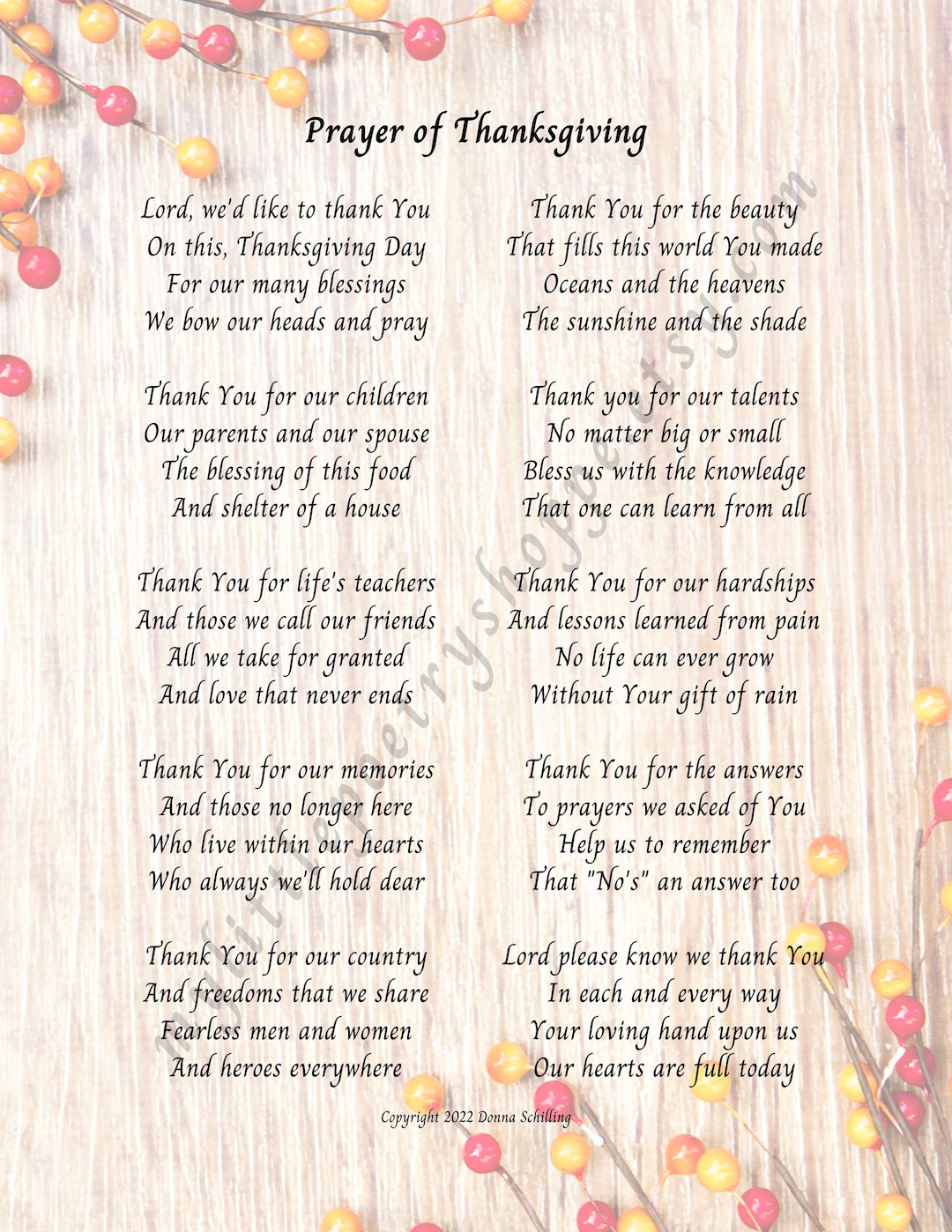 instant download thanksgiving: "prayer of thanksgiving," holiday,  blessings, thankfulness, 8x10 & 5x7 - etsy.de