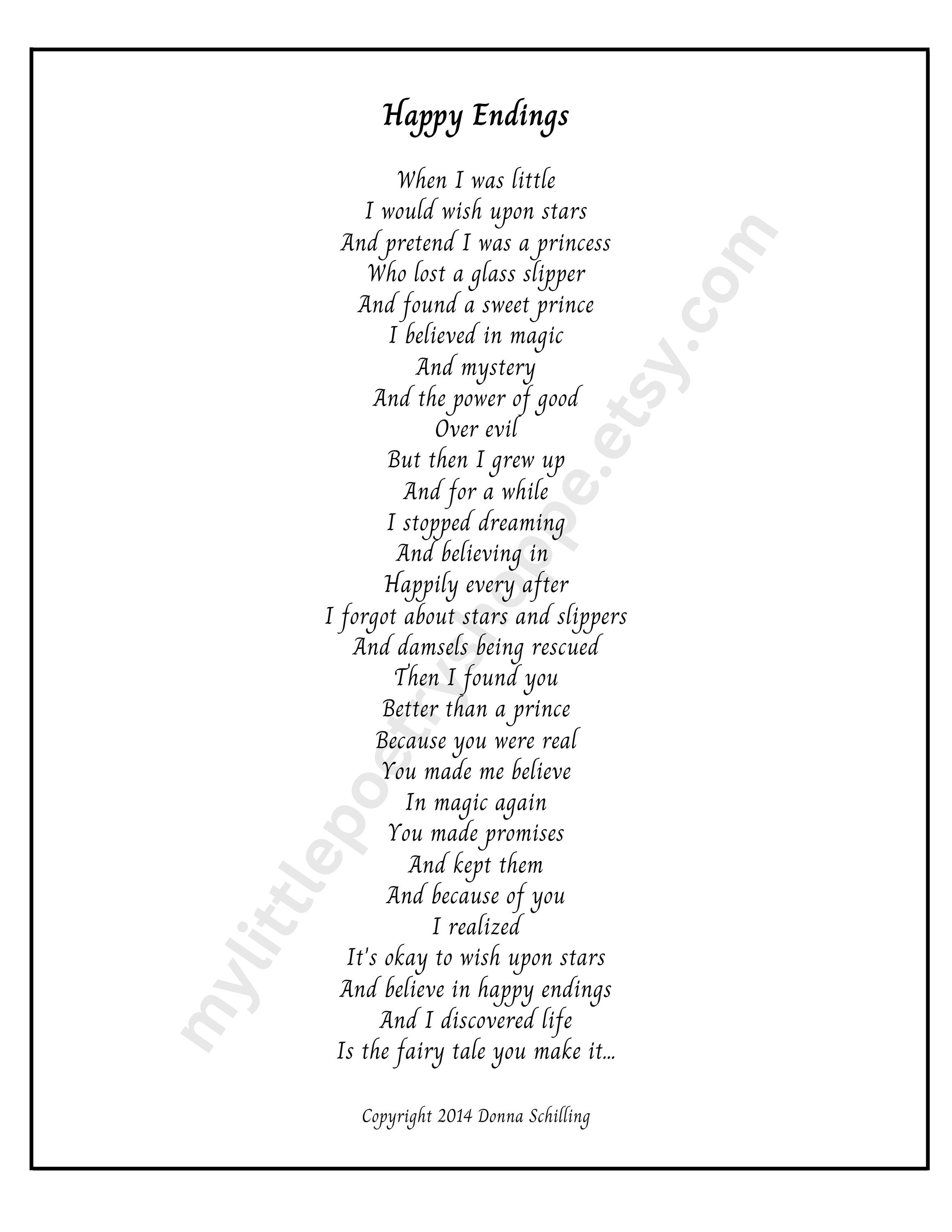 Happy Endings, INSTANT DIGITAL DOWNLOAD, Anniversary Poem, Poem for Husband, Poem for Wife, Love