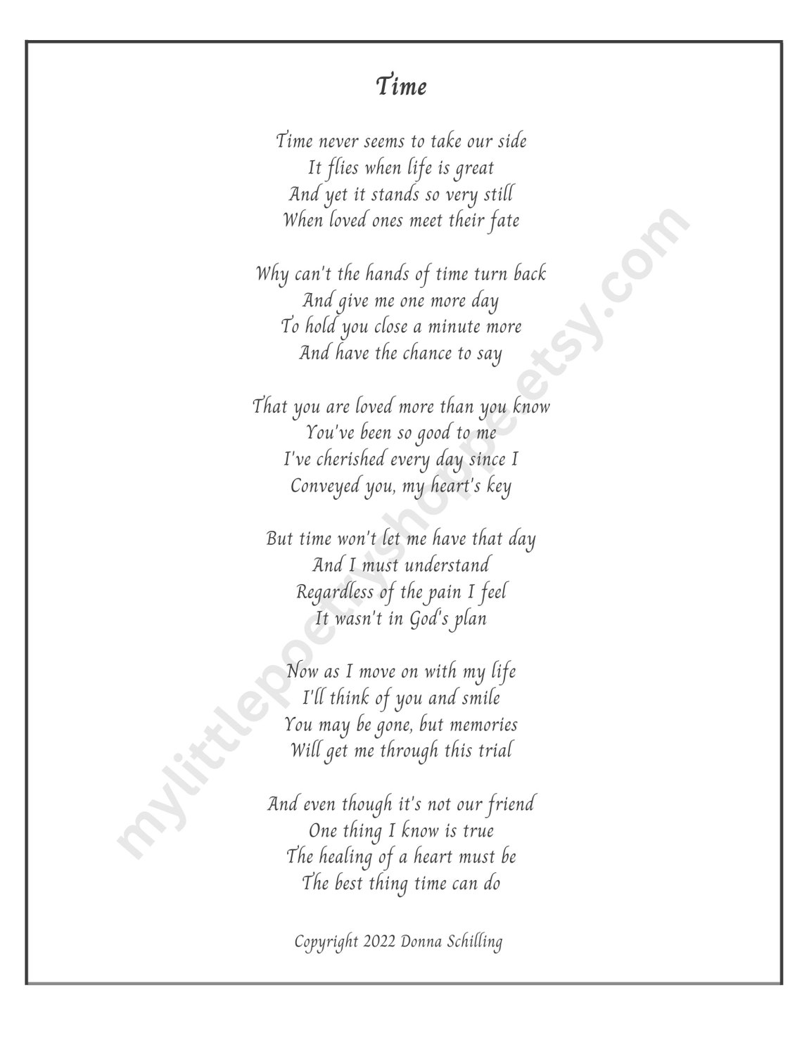 Time Sympathy Poem, Remembrance Poem, Funeral Poem, Bereavement Poem