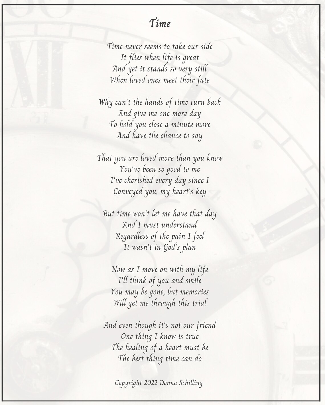 Time Sympathy Poem Remembrance Poem Funeral Poem Etsy