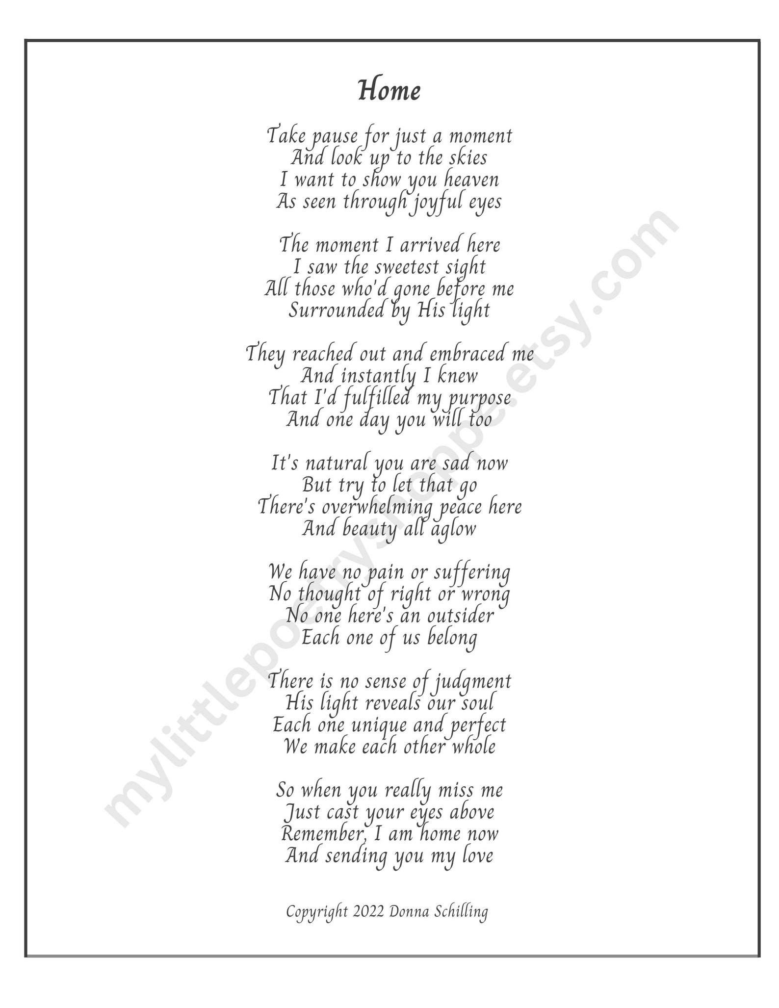 Home sympathy Poem, Remembrance or Funeral Poem, Bereavement or
