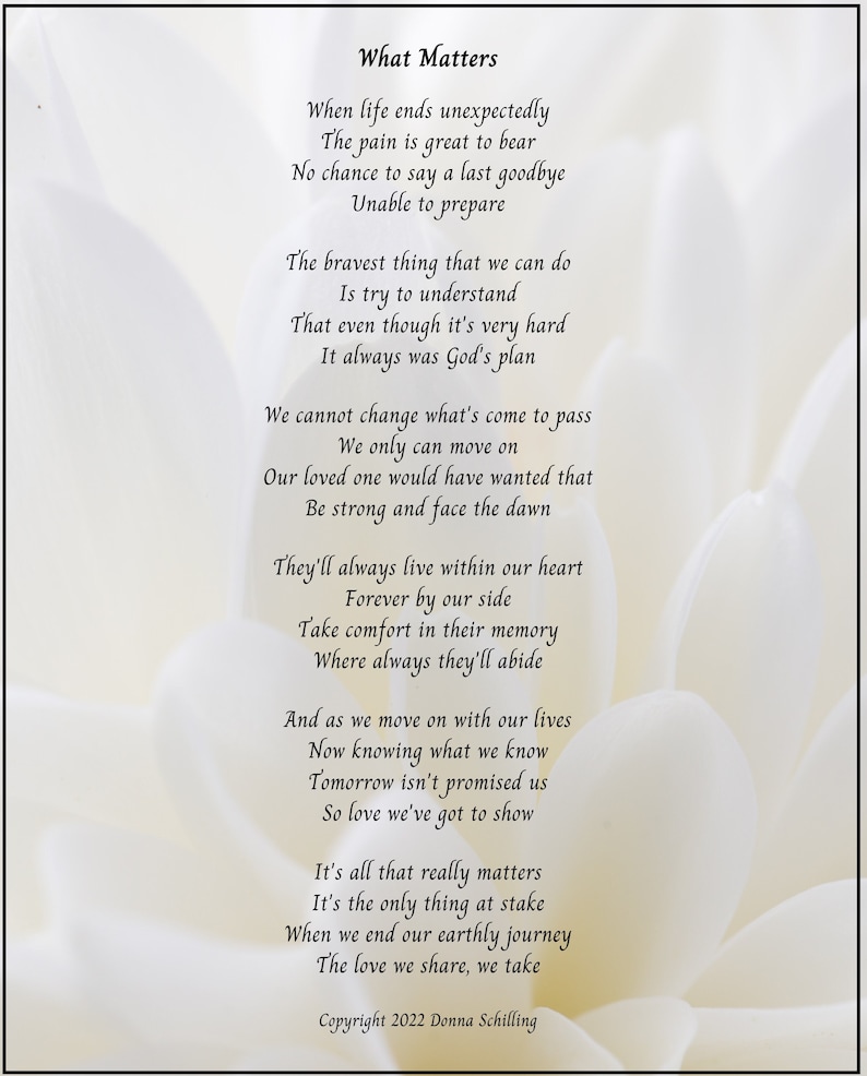 What Matters Sympathy Poem Remembrance or Funeral Poem Etsy UK