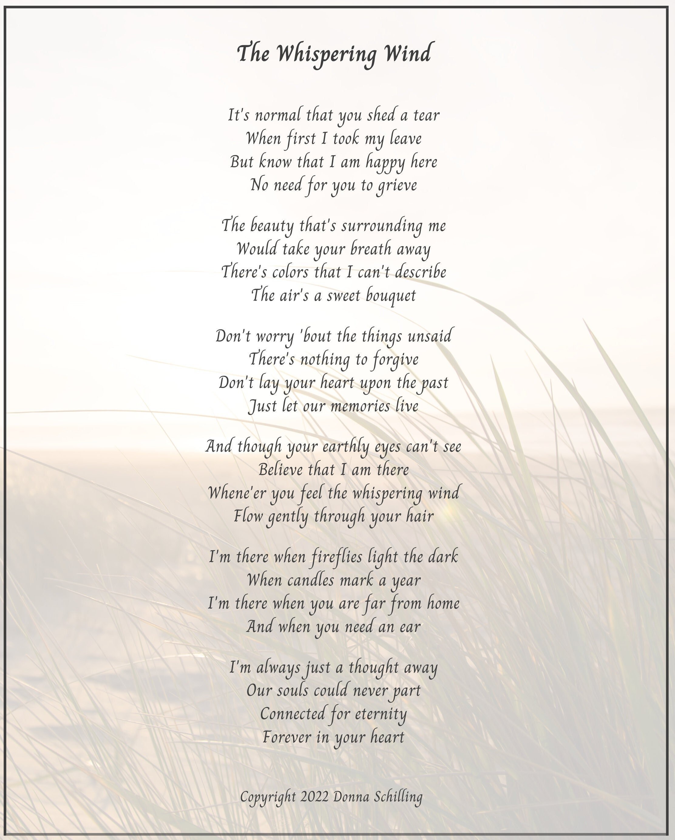 The Whispering Wind sympathy or Remembrance Poem Funeral or Etsy Canada