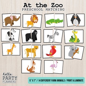 Gioco di abbinamento degli animali dello zoo Attività in età prescolare Stampabile Abbinamento dello zoo Attività per l'asilo a casa per bambini Attività per bambini piccoli
