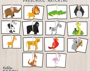 Zoo Animal Matching Game: Preschool Kindergarten Activity (Digital Download)