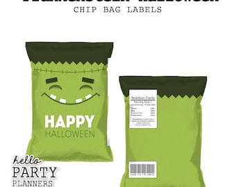 Frankenstein Halloween Chip Bag Labels (Printable, Instant Download)