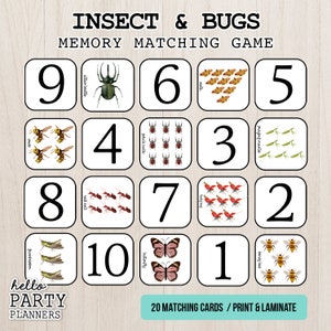 Memory Matching Game Preschool Activities Printable Insect Bugs Matching Homeschool Kindergarten Activity for Kids Toddler Activities