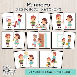 Jogo de correspondência de boas maneiras, atividades pré-escolares para impressão, atividades de jardim de infância em casa, atividades para crianças pequenas