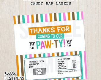 Label puppy Pawty chocoladereep, bewerkbare traktatie (digitale download)