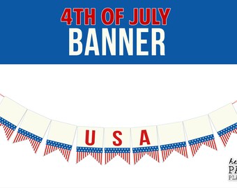 Utskrivbar banderoll för den 4 juli: Röda, vita och blå USA-vimplar (PDF)