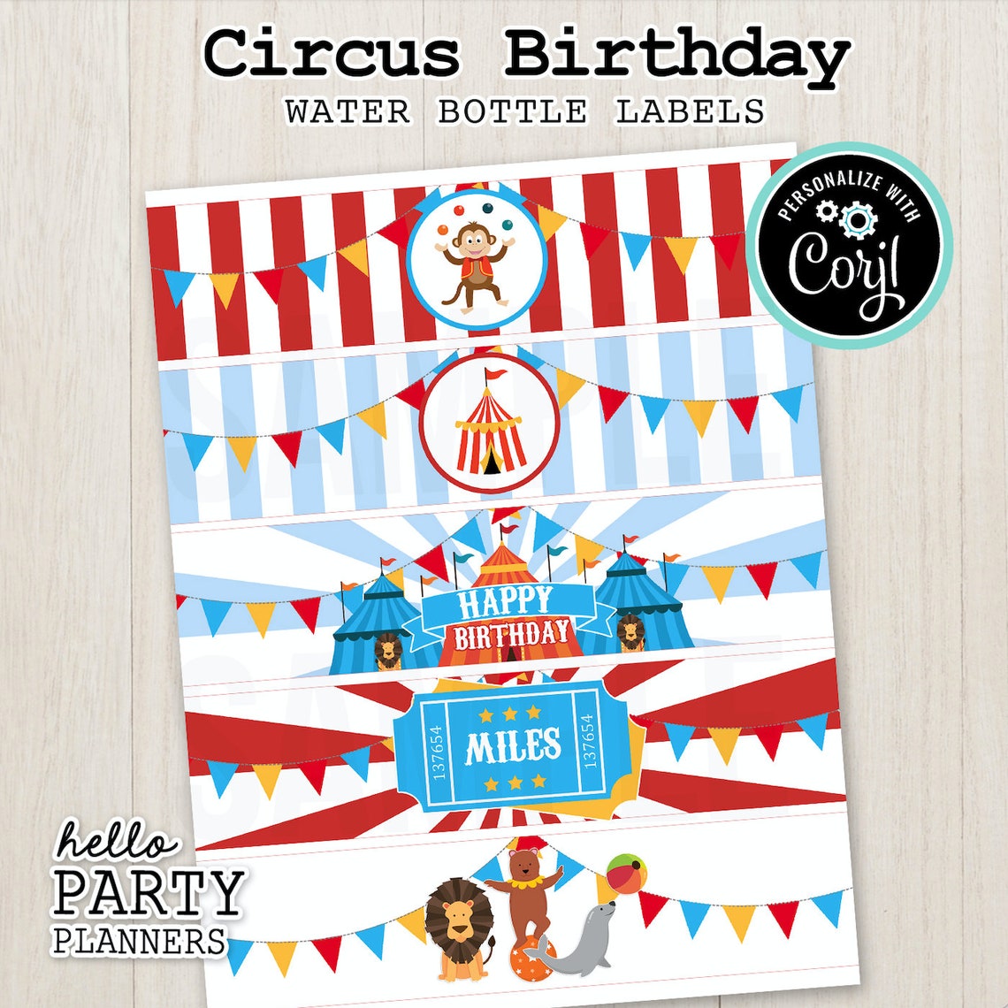 EDITABLE Circus Birthday Water Bottle Labels, Personalized Water Bottle ...