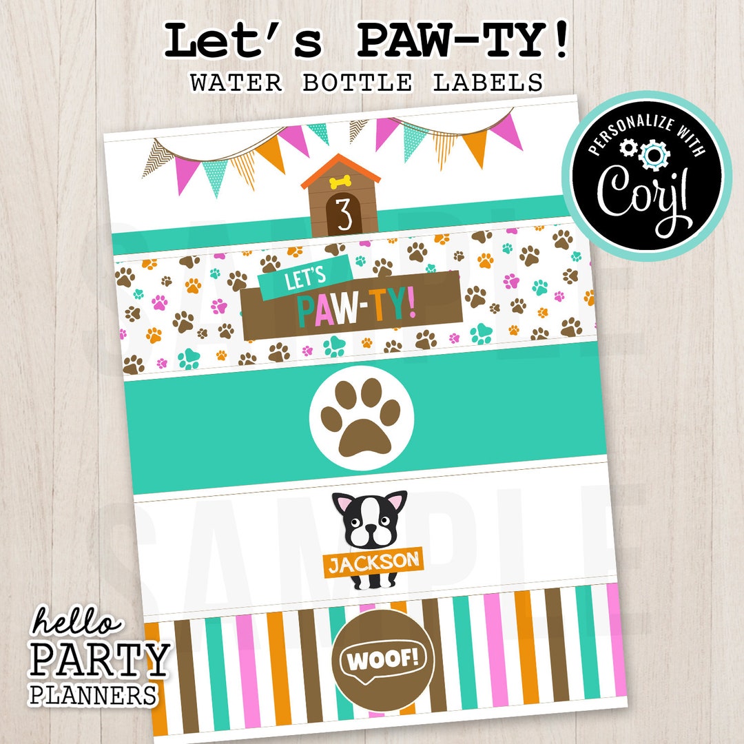 EDITABLE Puppy Pawty Birthday Water Bottle Labels, Dog Party ...