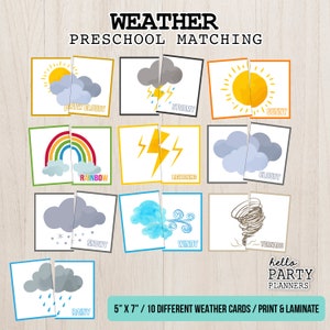 Weather Matching Game Preschool Activities Printable Weather Matching Homeschool Kindergarten Activity for Kids Toddler Activities