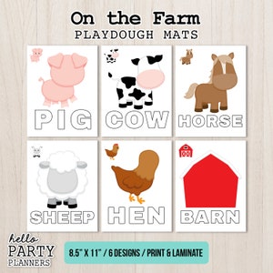 Farm Animal Play Dough Mats Actividades preescolares Juego imprimible Doh Mats Homeschool Actividad de jardín de infantes para niños Actividades para niños pequeños