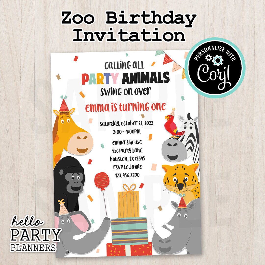 EDITABLE Zoo Birthday Party Invitation, Zoo Animals Invite, Animal