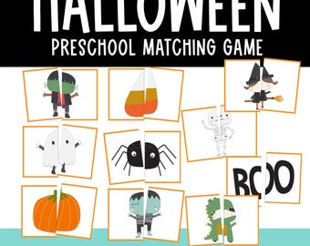 Halloween Preschool Matching Game Printable | Toddler Matching Cards | PreK Fine Motor Activity | Fall Learning Game | Cut & Paste Puzzle