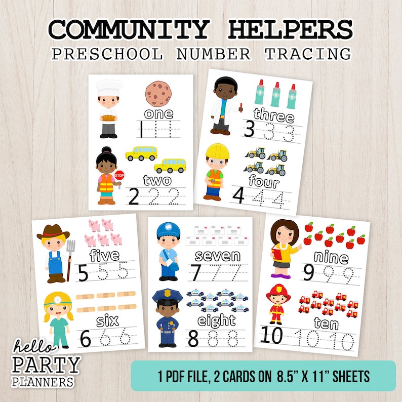 Community Helpers Number Tracing Preschool Activities Printable Numbers