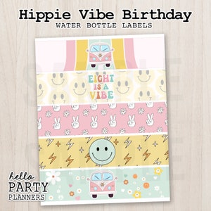 Hippie Birthday Water Bottle Labels: Groovy Vibe Print (Digital Download)
