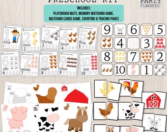 Farm Animal Kit Matching Game Preschool Activities Printable Farm Matching Homeschool Kindergarten Activity for Kids Toddler Activities