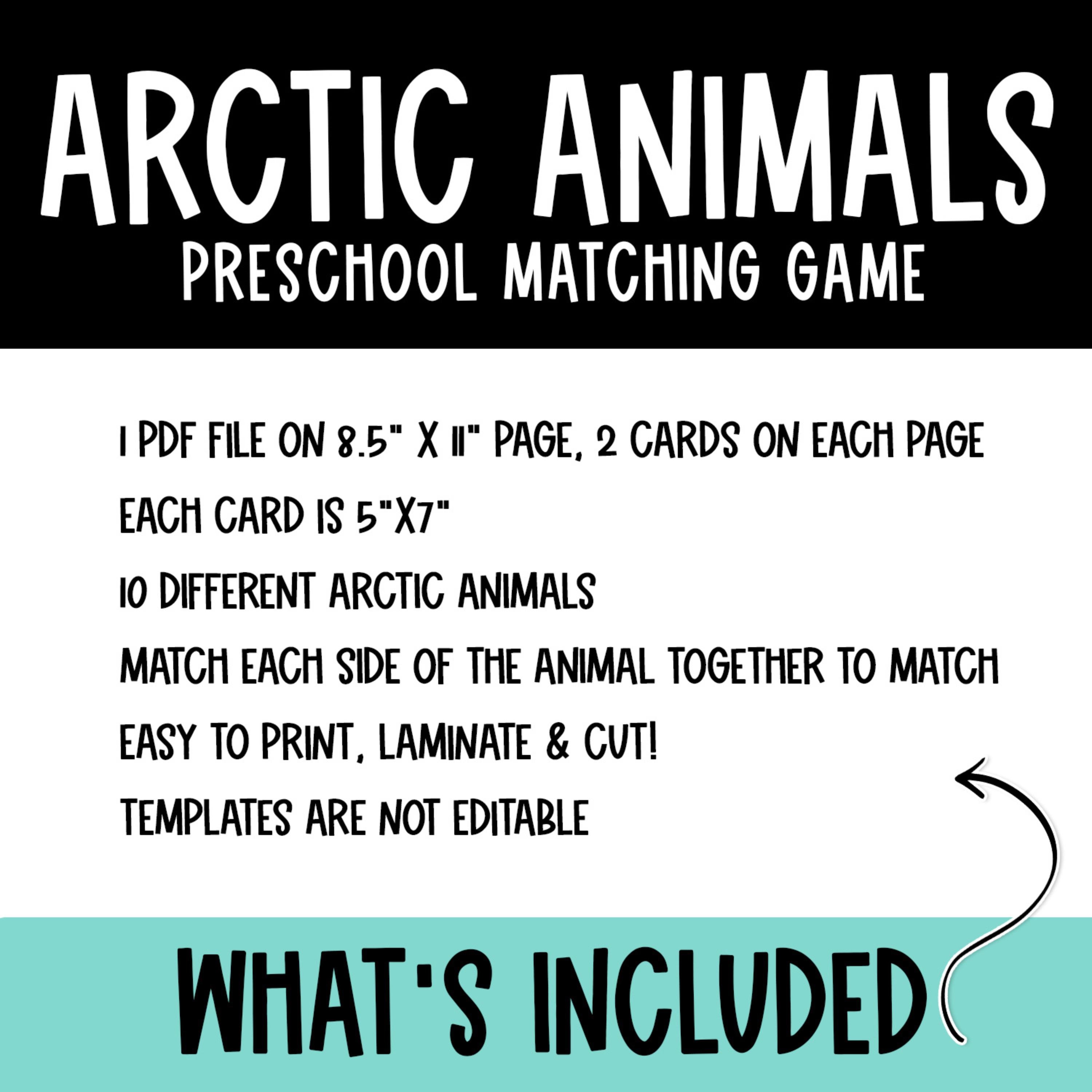 Arctic Animals Matching Game Printable | Preschool Winter Activity ...