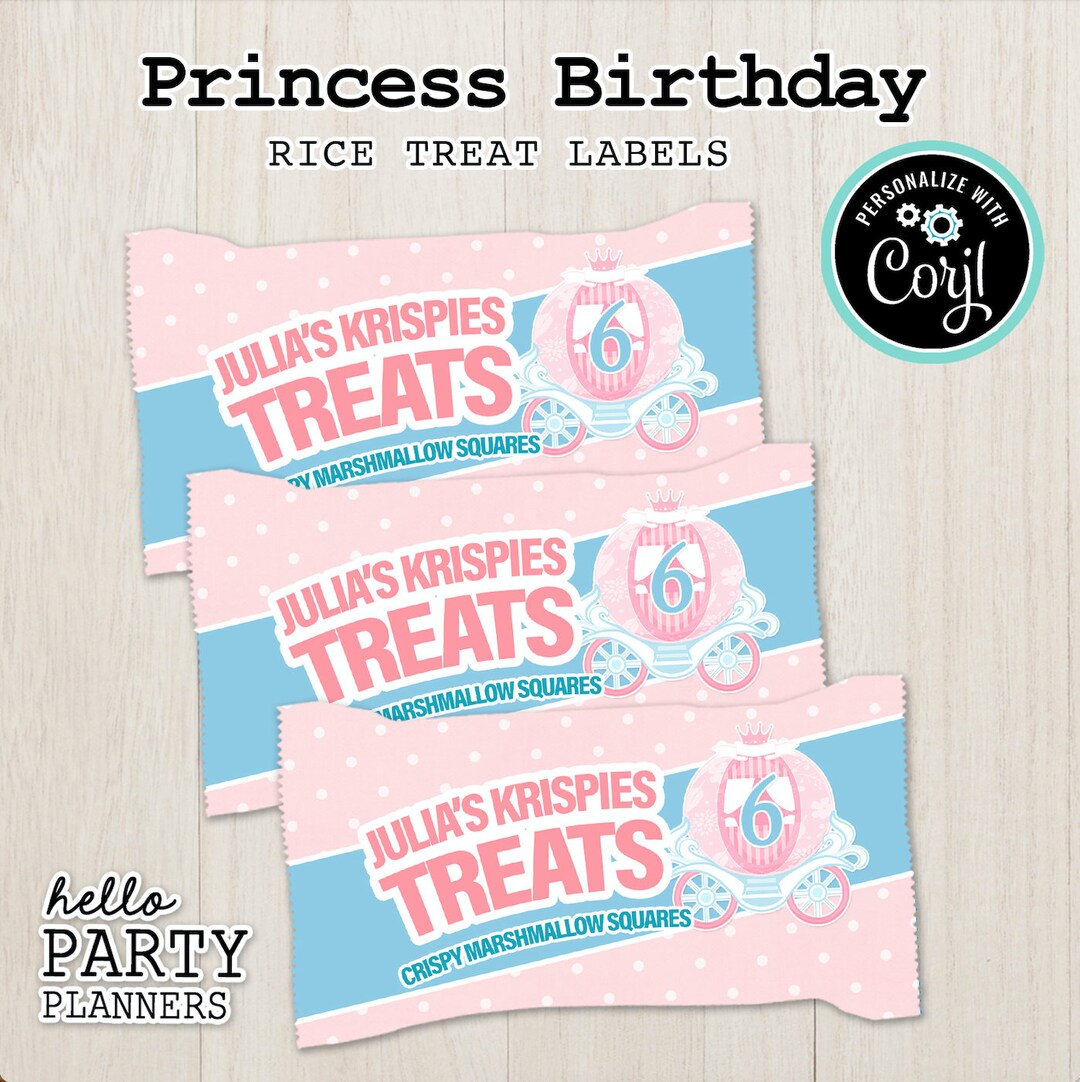Princess Rice Paper Princess Birthday Rice Treat Label, Editable Template (digital Download ...