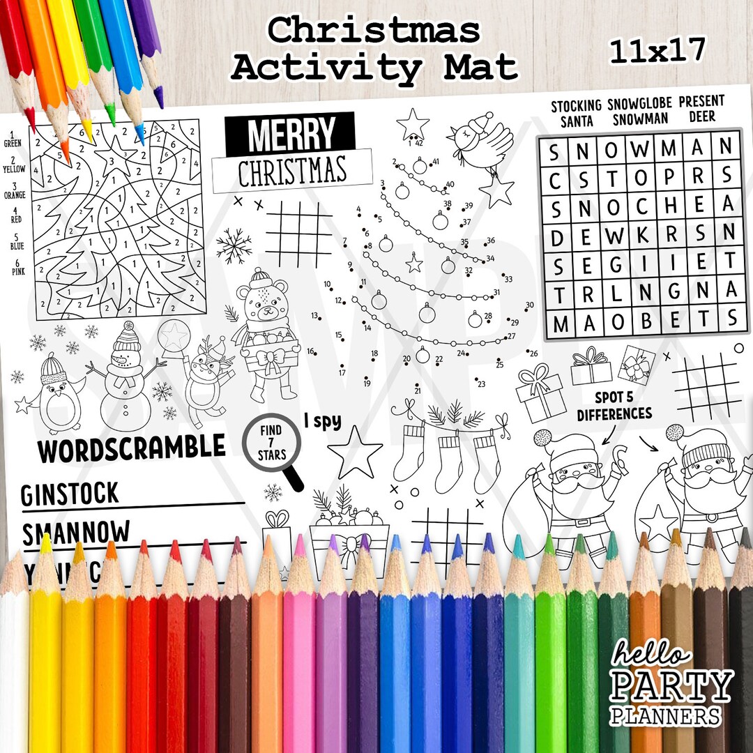 Christmas Activity Mat Preschool Activities Printable Christmas Placemat Homeschool Kindergarten ...