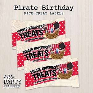 Cumpleaños pirata mini arroz malvavisco etiqueta de golosina, fiesta pirata, plantilla de etiqueta de golosina, descarga instantánea, imprimible