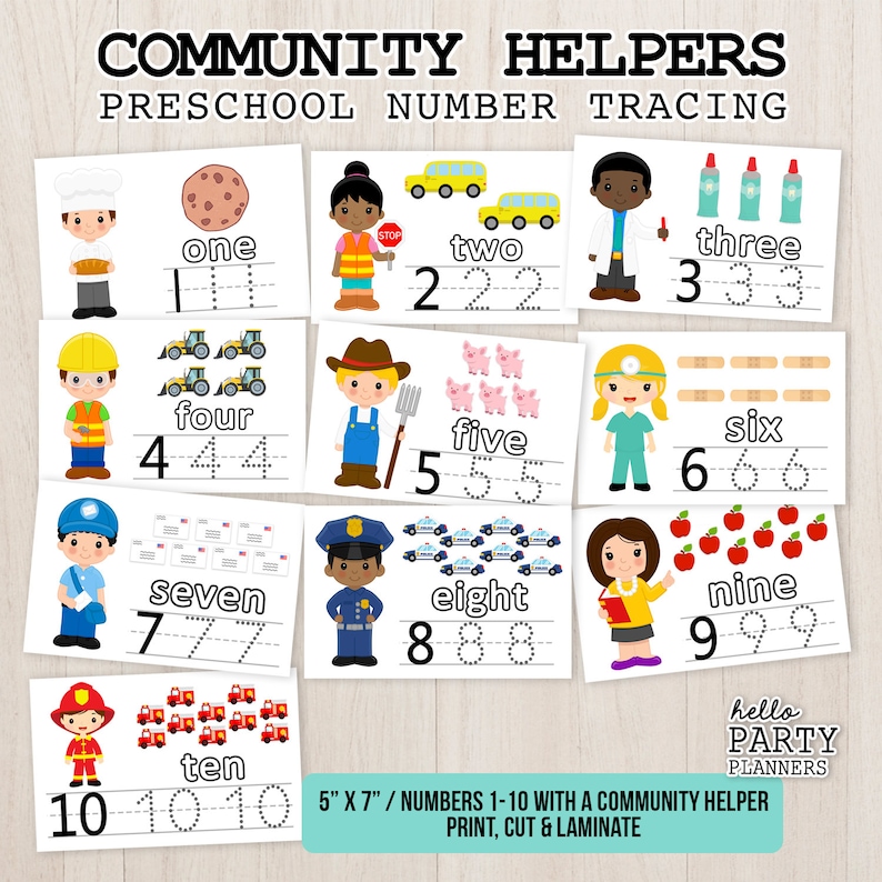 Community Helpers Number Tracing Preschool Activities Printable Numbers