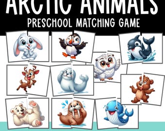 Arctic Animals Matching Game Printable | Preschool Winter Activity | Toddler Matching Cards | PreK Fine Motor Game | Polar Animals Puzzle