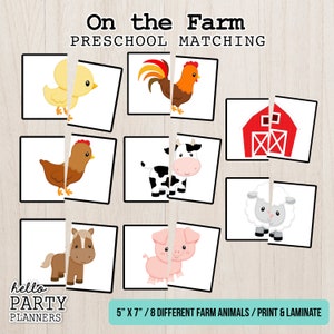 Farm Animal Matching Game Preschool Activities Printable Farm Matching Homeschool Kindergarten Activity for Kids Toddler Activities