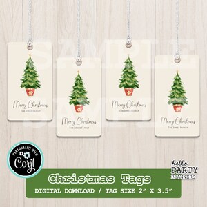 Digital Christmas Tags, Holiday Tags, Personalized Christmas Tags, Printable Tags, Edit in Corjl, Personalized Name Tag, Instant Download