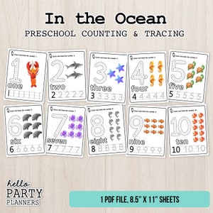 Ocean Counting Preschool Activities Printable In the Ocean Number Tracing Homeschool Kindergarten Activity for Kids Toddler Activities