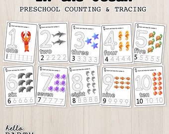 Ocean Number Tracing: Preschool Counting Activity (PDF Pattern)