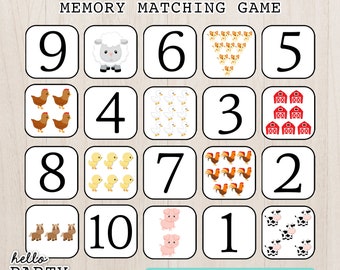 Farm Animal Memory Matching Game: Preschool Printable (Digital Download)