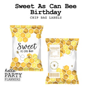 Sweet As Can Bee Birthday Chip Bag Labels (Printable Digital Download)
