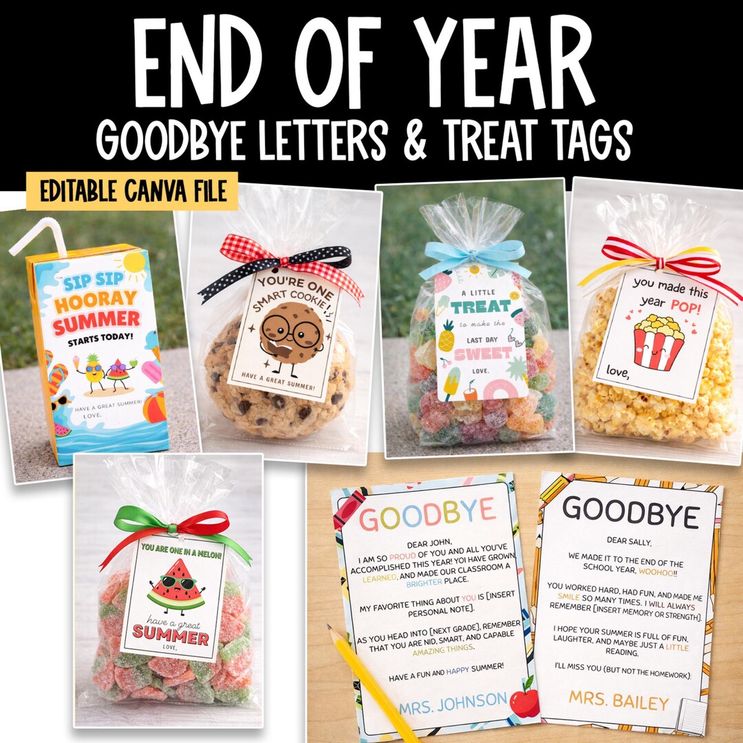 End of Year Teacher Gift Tags & Goodbye Letter Editable Canva | Last ...