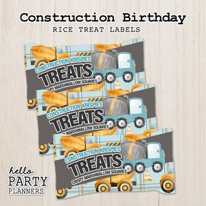 Construction Birthday Mini Rice Marshmallow Treat Label, Truck Party, Treat Label Template, Instant Download, Printable