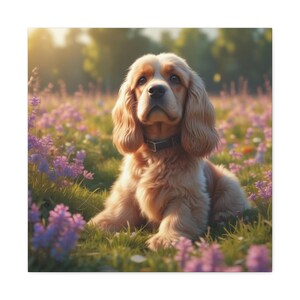 Cocker Spaniel, Framed Dog Canvas Art Print, Pet Lover Wall Decor, Cocker Spaniel Artwork, Home Gallery, Dog Mom Gift, Floral Dog Painting