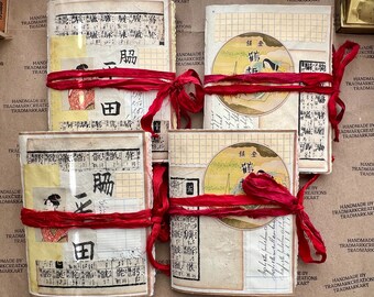 Handmade Japanese Themed Washi Book Cover Junk/Collage Journals with Vintage Ephemera